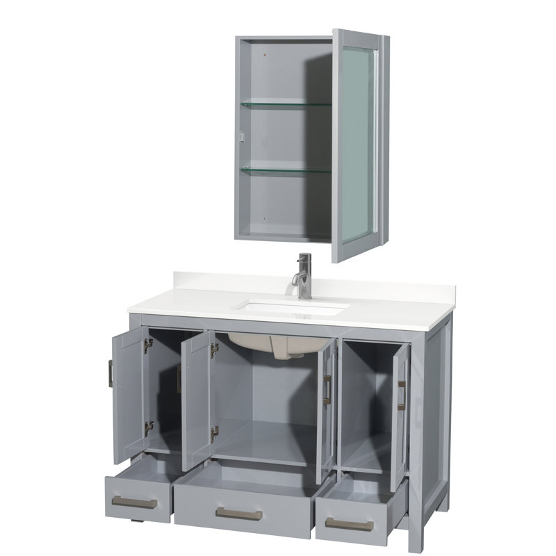 Sheffield 48" Freestanding Single Bathroom Vanity with Quartz Top with Medicine Cabinet, Gray, White Quartz, Single-Hole