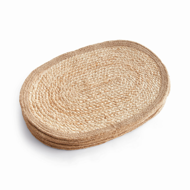 Napperon ovale en jute, ensemble de 8, Brun clair / taupe