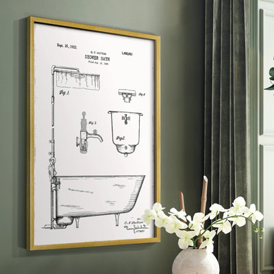 «Vintage Bath I», reproduction encadrée - bois massif