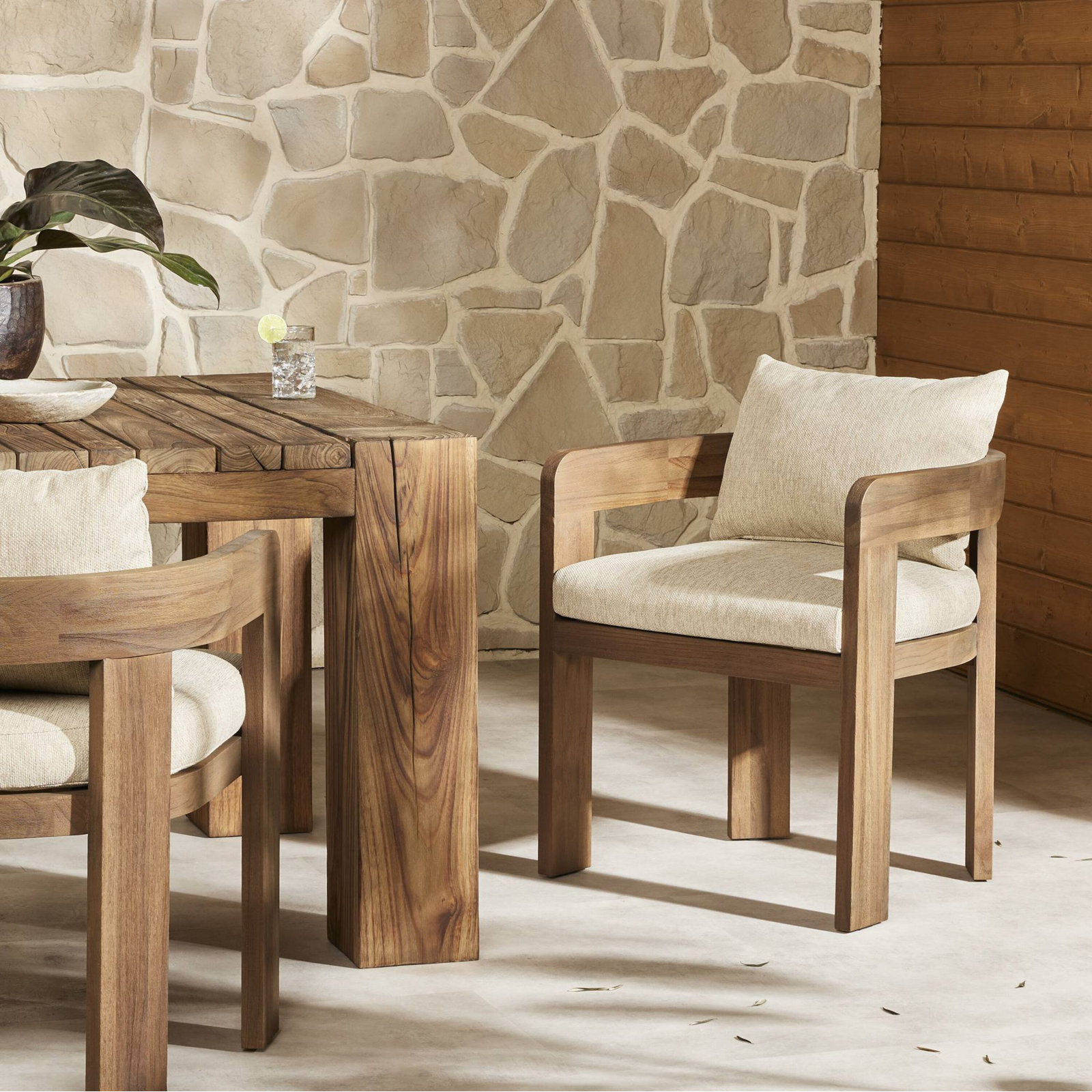 Fika Teak Patio Armchair, Stained Toasted Brown Frame/Ellor Beige Cushion