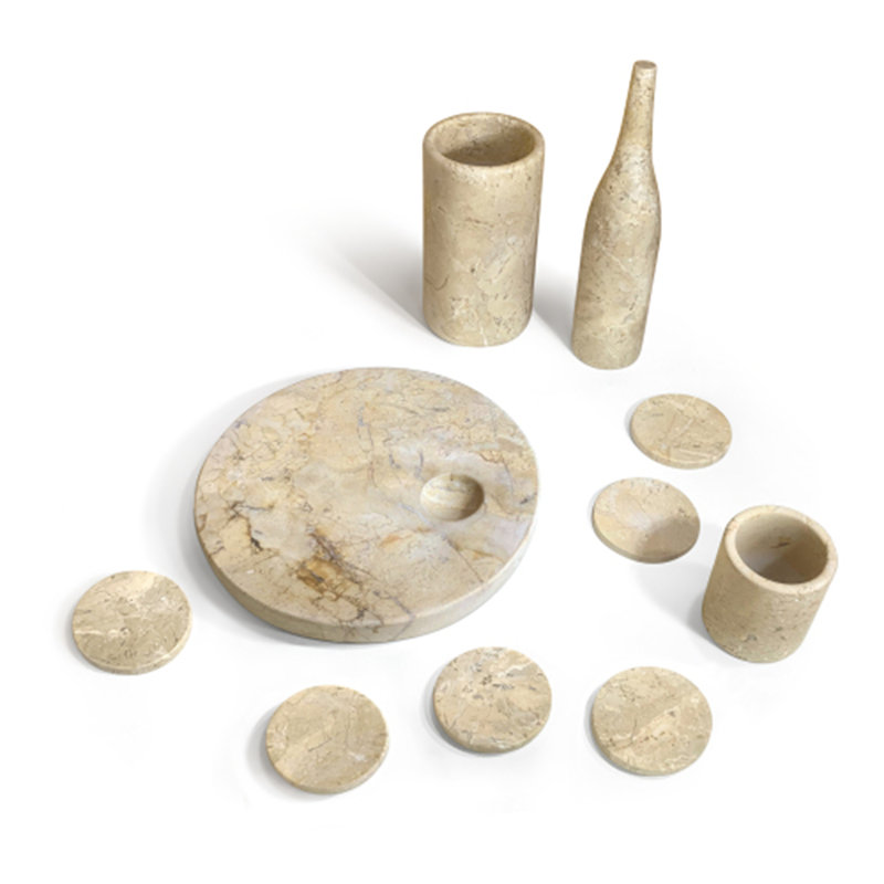 Ensemble d'accessoires de salle à manger de luxe en marbre naturel véritable 10 pièces, Jaune doré