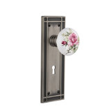 Mission Plate with Decorative Keyhole and White Rose Porcelain Door Knob