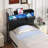 Bed Frame With Storage Headboard, Upholstered Metal Bed Frame With LED Lights, Charging Station, Heavy-Duty Metal Slats Support, Noise-Free-657389318