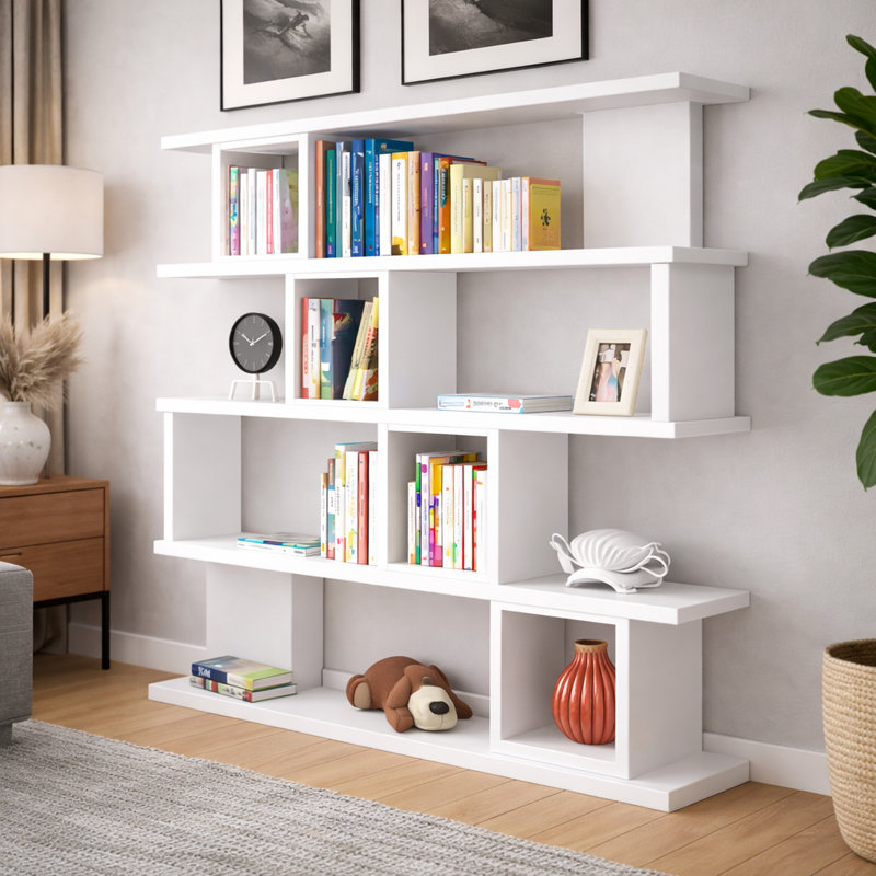 Bellaude 124.5 cm H x 88.9 cm W Stylish Bookcase with Open Shelves, White