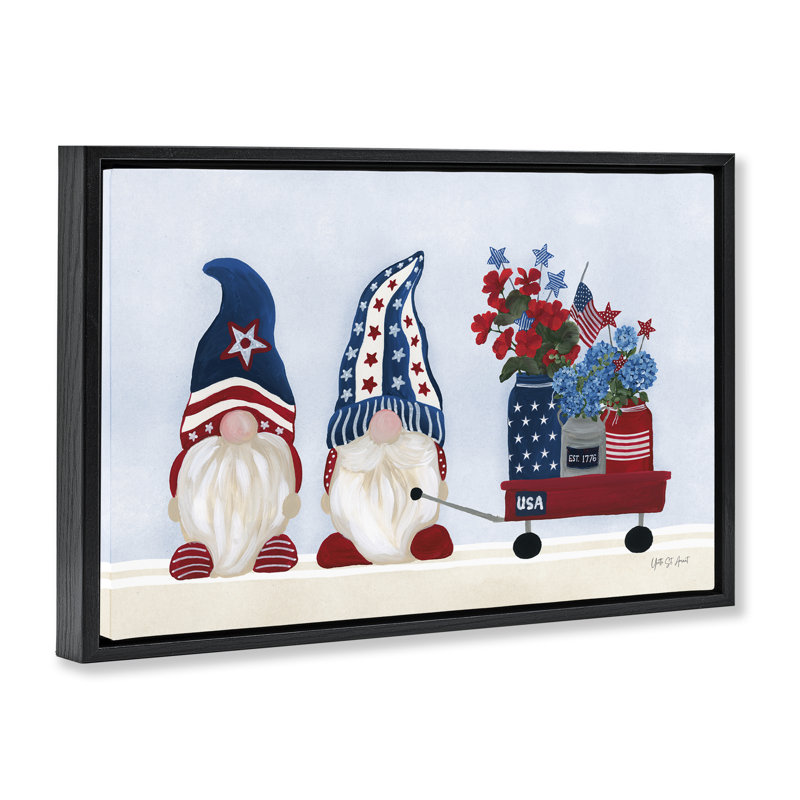 Toile flottante «American Gnome & Wagon» par Yvette St. Amant, Cadre flottant noir de jais, H 17 po x l 25 po