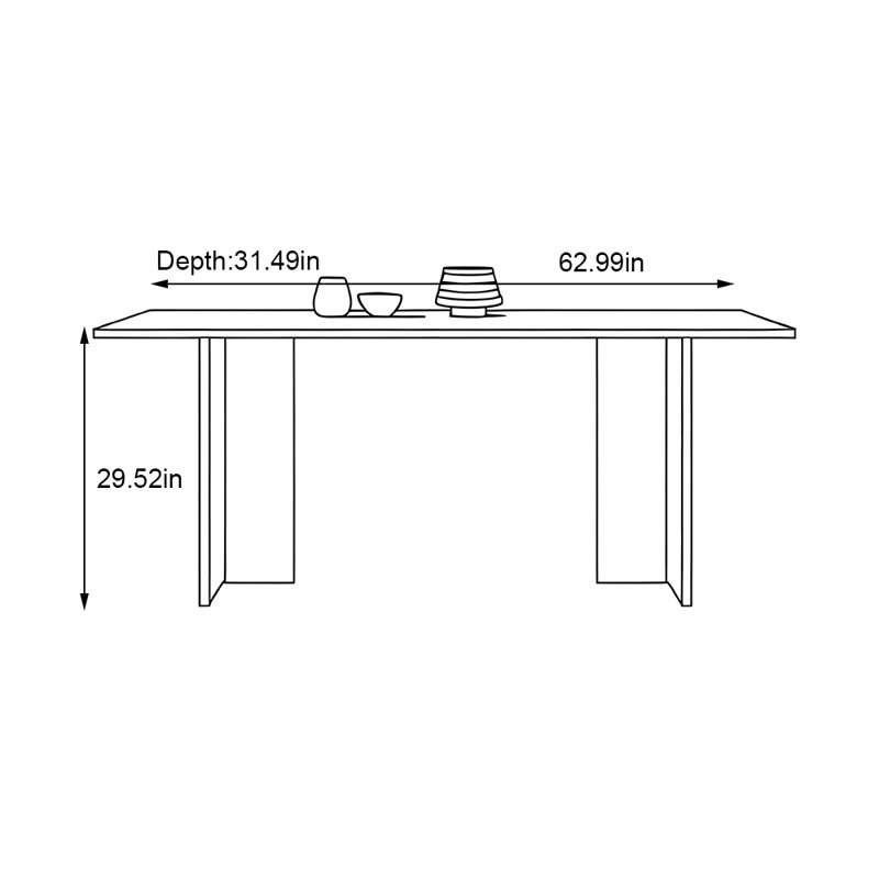 Home simple walnut color rectangular dining table, 29.52" H x 62.99" L x 31.49" W
