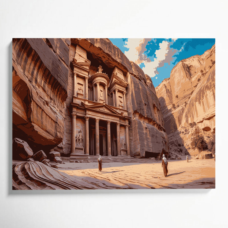Art mural sur toile brun avec villes de Petra, H 24 po x l 36 po