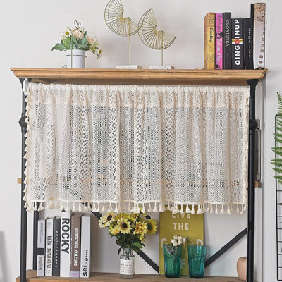Home Beige Boho Lace Short Curtain for Kitchen Window Curtains Over Sink