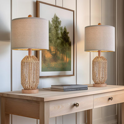 21" Boho Table Lamps Set Of 2 For Living Room, Bedside La...