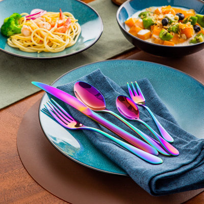 Cutlery Set 60 Piece, Rainbow Cutlery Set For 12 People, Mirror Polished Silverware Flatware Set Includes Forks Spoons Knives, Tableware Set Perfect For Daily Use/Christmas
