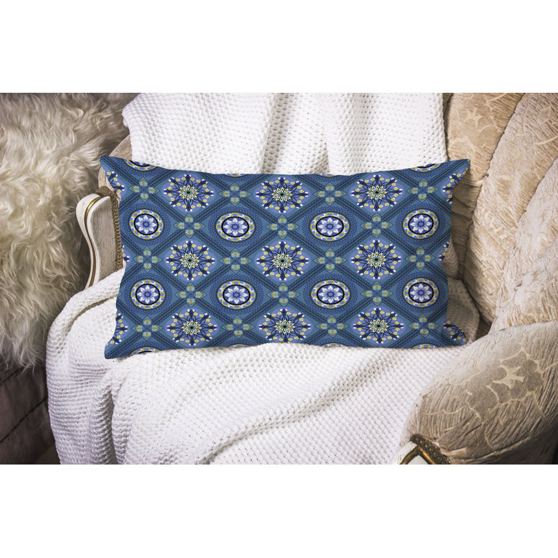 Coussin Mandala, Bleu/jaune
