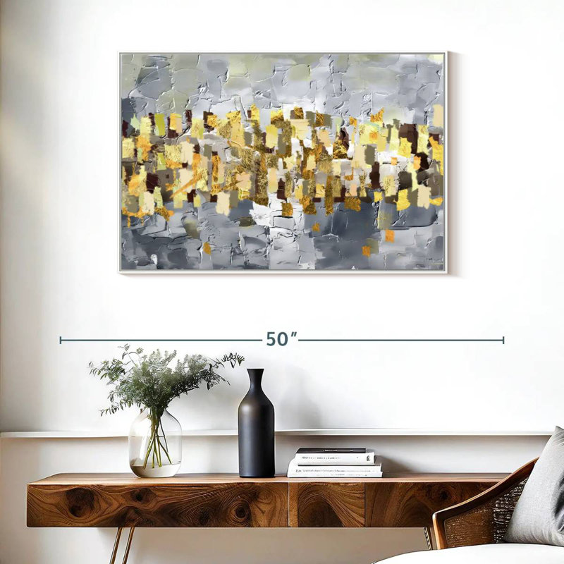 Or et argent Leota, Cadre flottant blanc, 37 po x 25 po