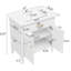 Meuble-lavabo de 31 po de couleur blanche avec lavabo, charnières à fermeture en douceur, profil incurvé, structure en bois d'hévéa, quincaillerie or mat, convient à toutes les tablettes intérieures réglables, forme, support, poignées,-121114369-121114367