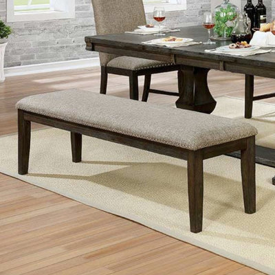 Banc en bois massif avec revêtement en tissu gris chaud délicat pour la salle à manger, fabrication moderne et revêtement de siège