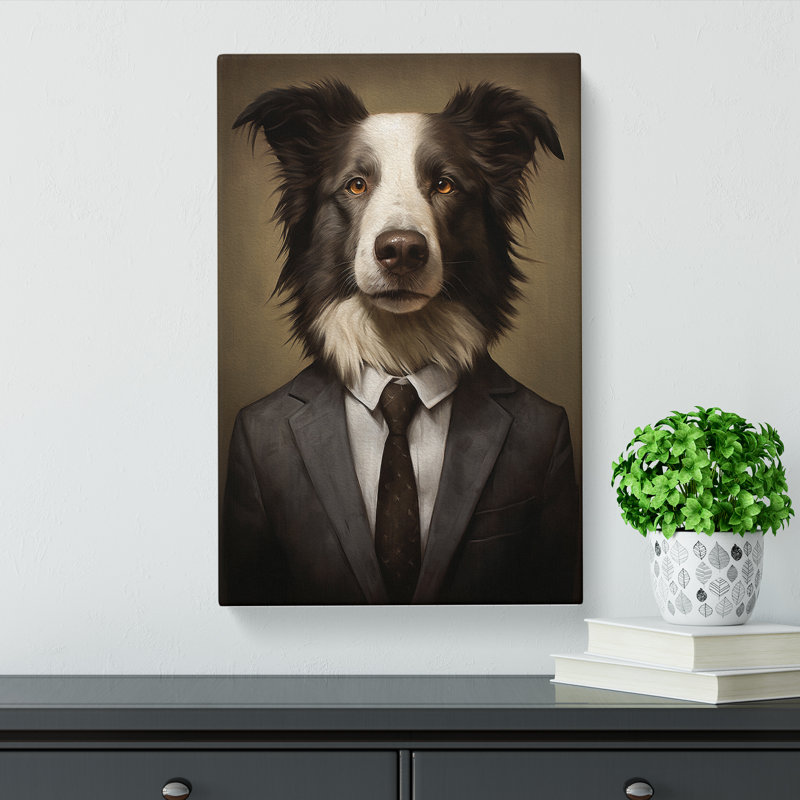 Border Collie In A Suit No.2 - Print on Canvas, 76cm H x 50cm W x 3cm D