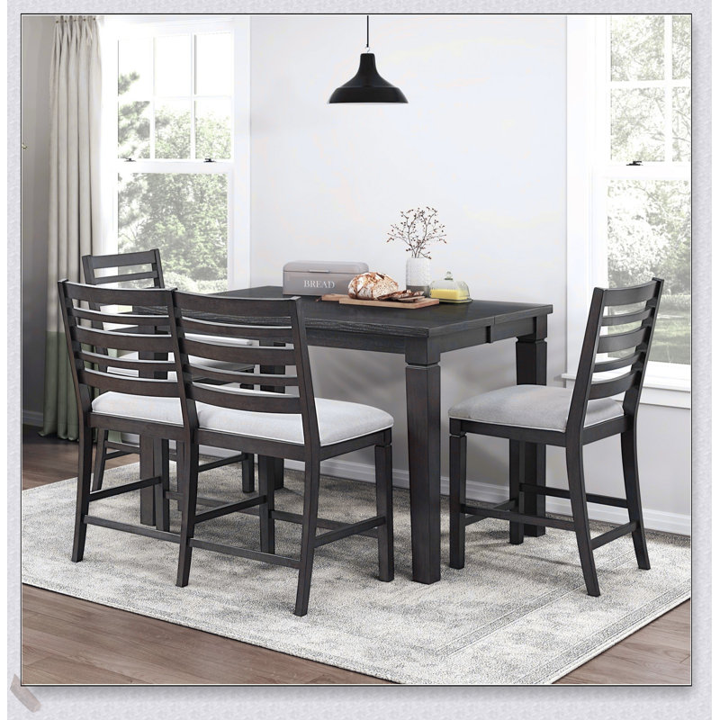 Ensemble de salle à manger à hauteur de comptoir 4 pièces Classic avec table extensible, banc rembourré et chaises, meubles en bois au fini espresso foncé