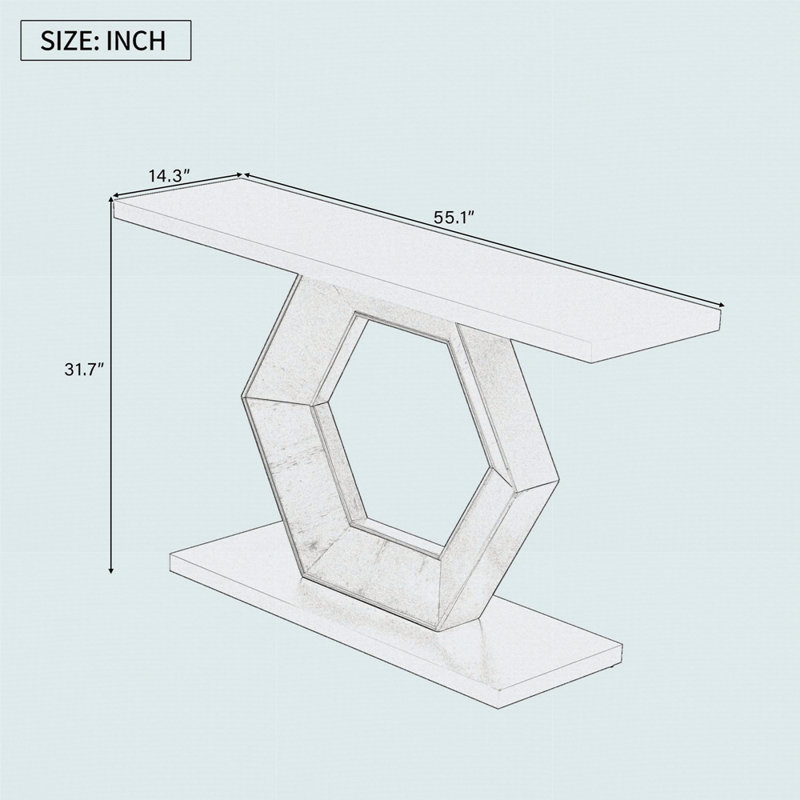 Modern Entryway Table With Innovative Hollow Hexagon Leg Structure And Premium Fir Veneer Finish, Natural Wood
