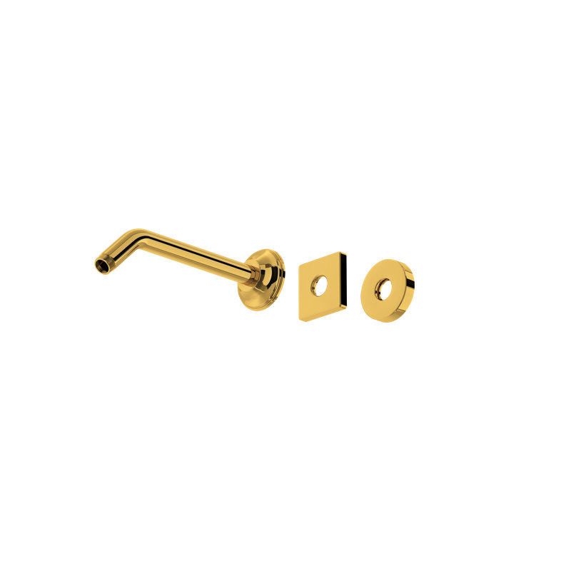9" Reach Wall Mount Shower Arm, Unlacquered Brass
