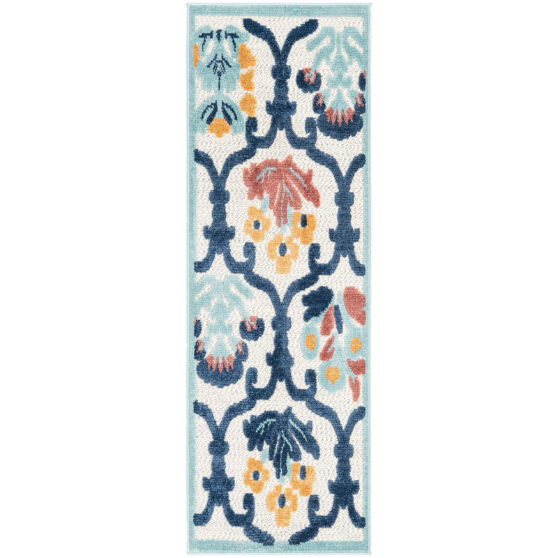 Outdoor Askersund Area Rug Ivory-Navy Blue Color, Runner 2' x 6'