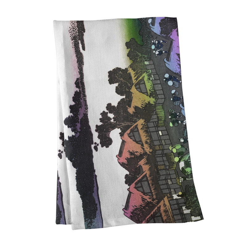 Serviette à thé Dawn at Isawa in Kai Province, Arc-en-ciel, Polyester sergé