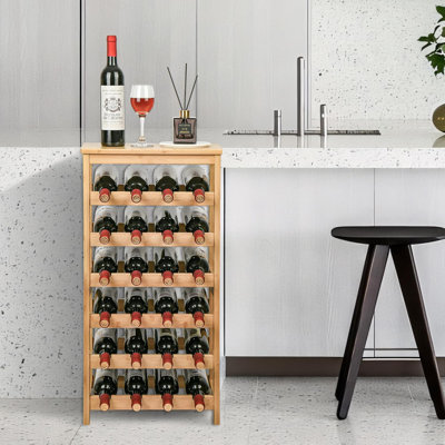 Wine Rack Free Standing Floor, 6-Tier Display Wine Storage Shelves With Table Top, 24-Bottle Bamboo Wine Rack Shelf For Kitchen Bar Dining Room Living Room, Natural