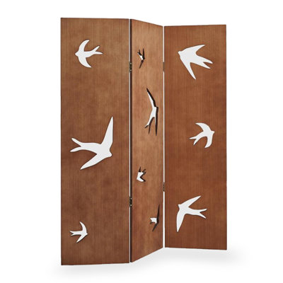 Medieval-Style White Waxwood Frame Thousand-Bird Folding Screen