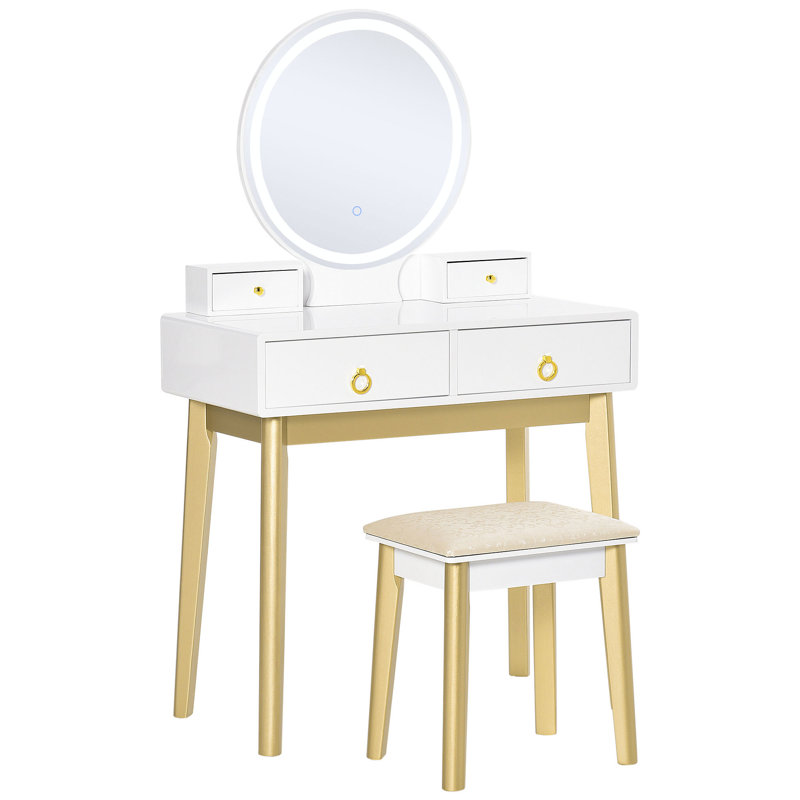 Ensemble coiffeuse avec miroir rond Everly Quinn