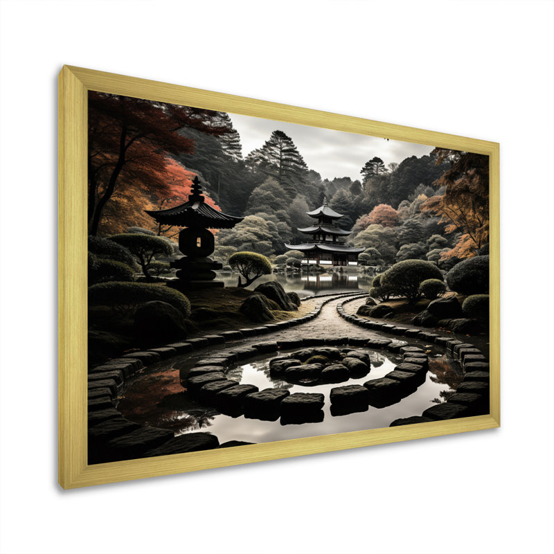 «Japon Zen Garden Serenity II», reproduction sur toile, H 24 po x l 32 po x P 1 po, Encadrement doré