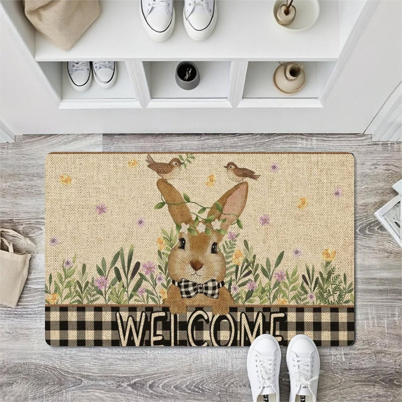 Tapis de porte beige à carreaux 24 po x 36 po pour la maison