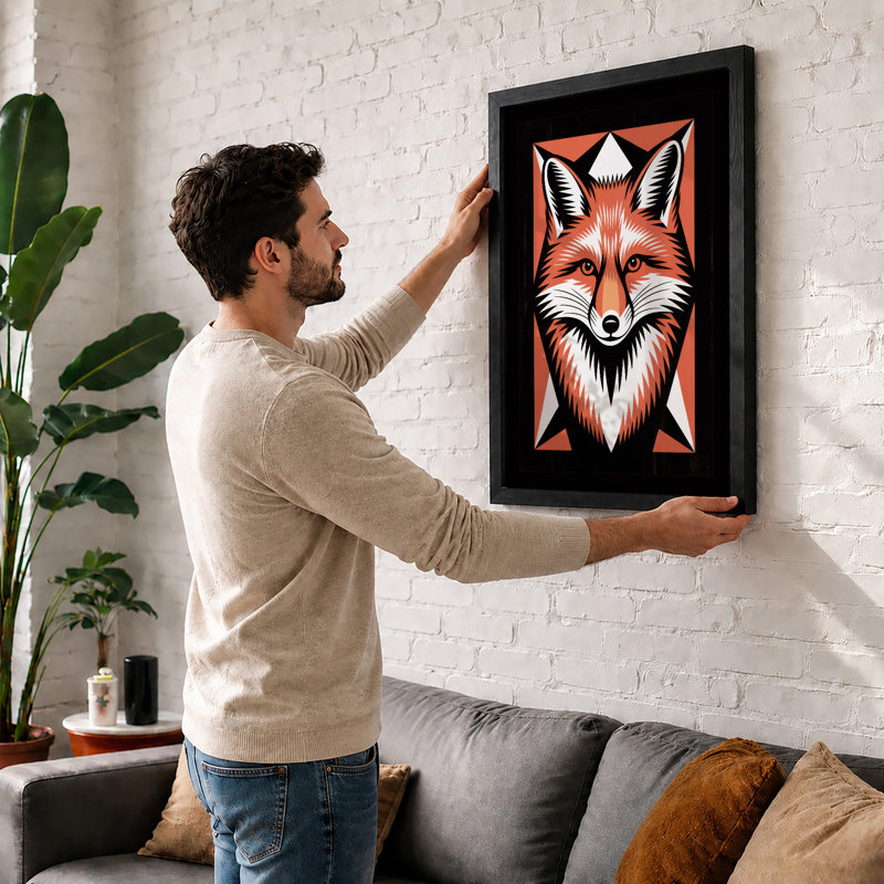 Fox Geometric - Framed Print, Oak, A3 - 42.0 x 29.7 cm