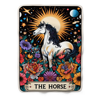 The Horse Tarot Card - 1 Piece Premium Sherpa Blan Throw Blanket