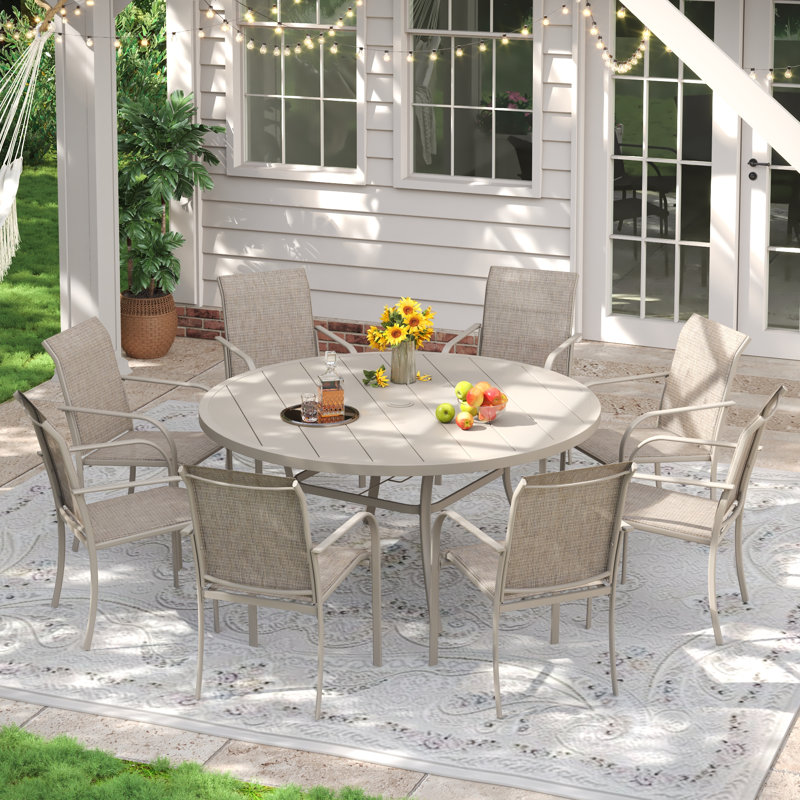 8-Person Outdoor Patio Dining Set With Stacking Armchair, Cream/Sand