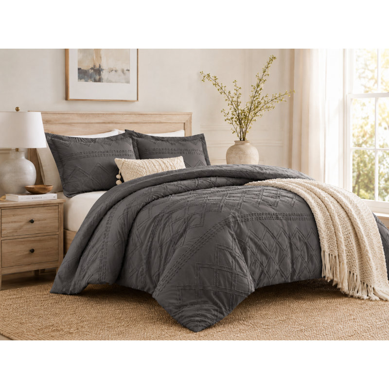  Parure de lit prélavée en jacquard ultra doux à clips Swift Home, Couette simple + 1 taie décorative standard, Gris acier