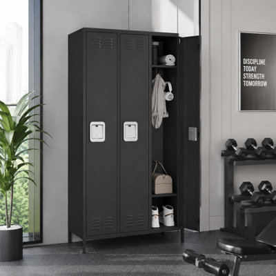 Black 72 Inch 3 Door Metal Employee Locker with Lock, Storage Locker Cabinet for Home Gym Office School Garage
