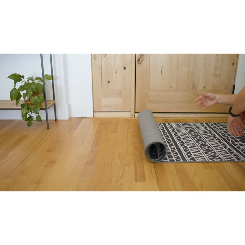 Gray and Beige Synthetic Stripe Washable Runner Rug