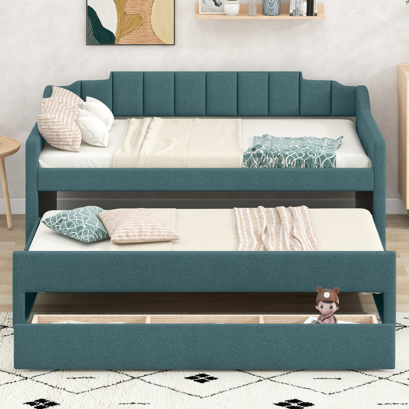 Lit de jour simple avec tiroirs et lit gigogne pour une chambre d'amis pratique avec rangement tapissier, Green