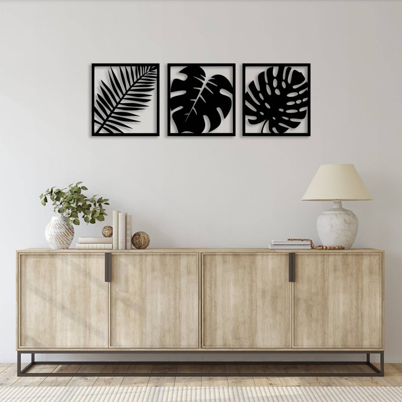 Ensemble de trois feuilles d'art mural en métal - ensemble de décoration murale botanique - sculpture de conception de feuille moderne - décoration murale rustique de ferme - décoration intérieure inspirée de la nature - Art industriel en métal - pièces de salon