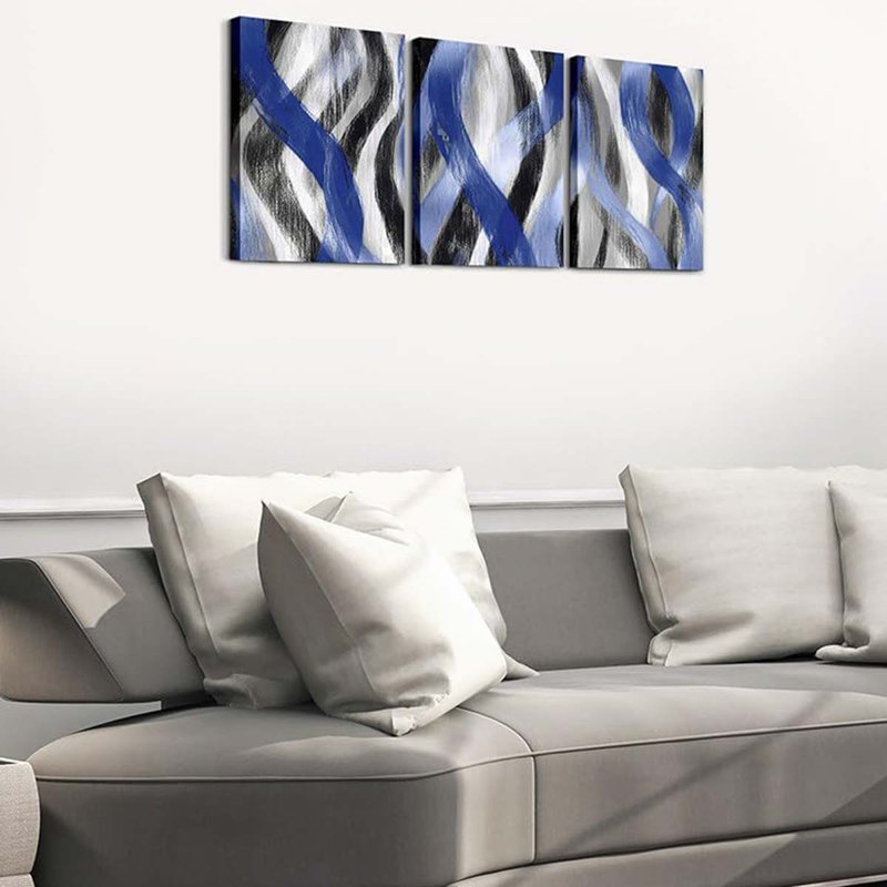 3 Piece Wrapped Canvas Print, Navy Blue