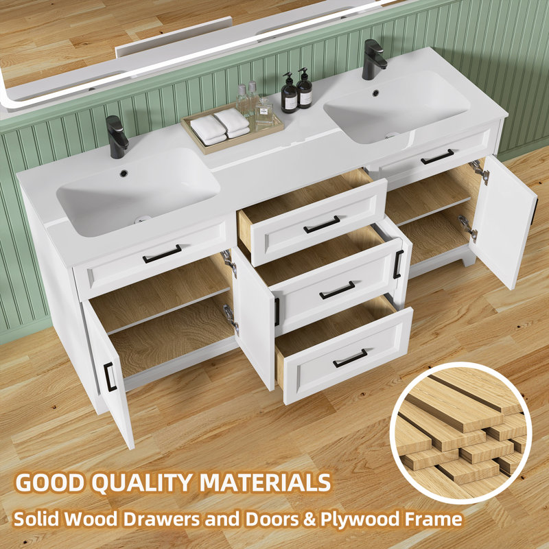 Ensemble de meuble-lavabo double en bois massif 72 po Elvo, Blanc