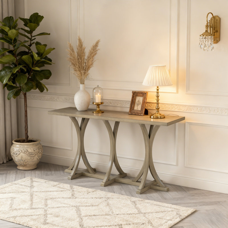 Console en bois avec des pieds courbés, Gris