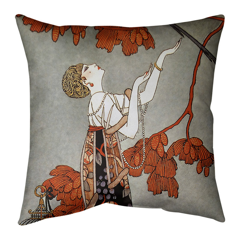 Coussin George Barbier, Bourre en polyester, Rouge / gris, 16 po x 1 po