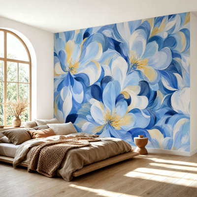 Papier peint auto-adhésif à motif floral abstrait à motif de coups de pinceau à motif de coups de pinceau abstraits et décoratifs muraux pour salle de bain H 69 po x l 96 po