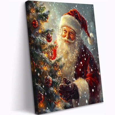 Père Noël, art mural sur toile, arbre de Noël, photo, décor de vacances rétro, affiche d'art sur toile de ferme pour salon, cuisine, salle de bain, 12 po x 16 po