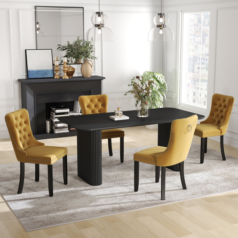 Ensemble de salle à manger rectangulaire à double piédestal avec table de salle à manger de style crème, 5, Jaune