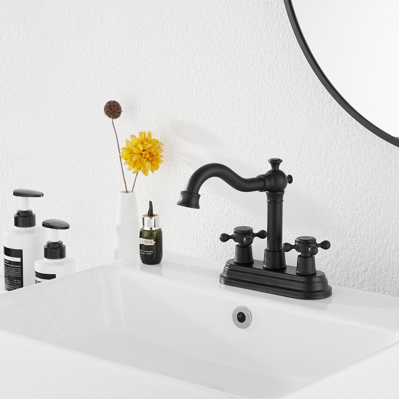 2-handle Bathroom Faucet with Drain Assembly, Matte Black