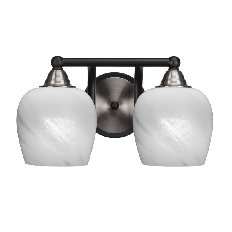 Michell 2-Light Bath Bar, Matte Black/Brushed Nickel, White Marble