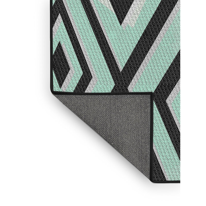 Laine tissée à la machine abstraite et polyester noir/blanc Tapis décoratif, Rectangle 5 pi x 7 pi