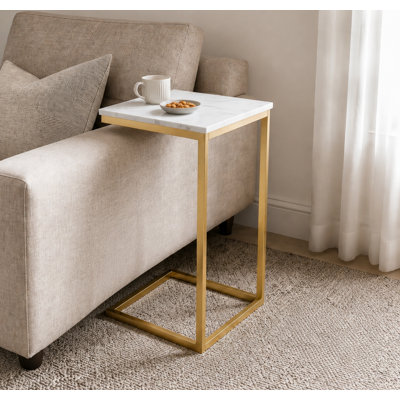 Lavish Home C-Shaped Real Marble End Table, Gold