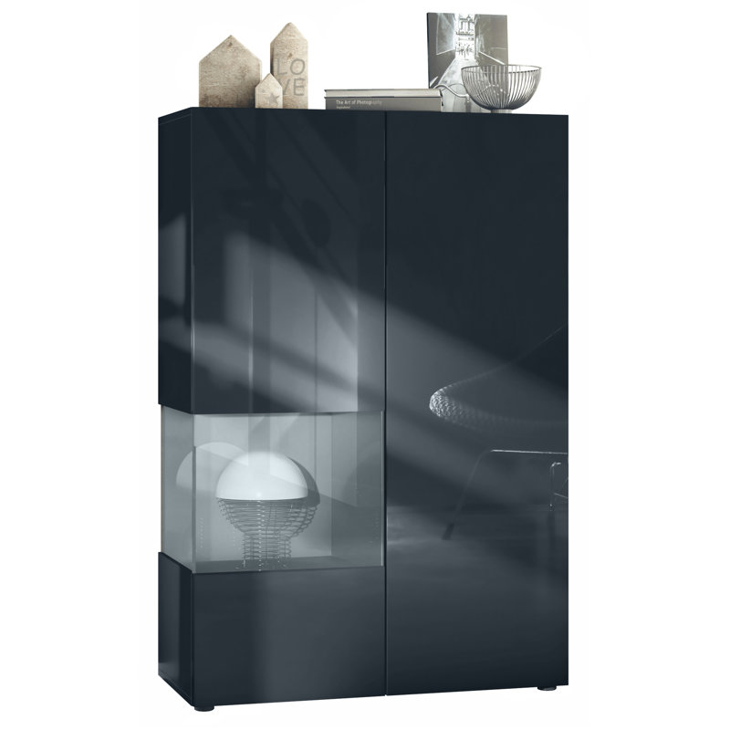 Alhassane Display Cabinet, Black/Grey High Gloss