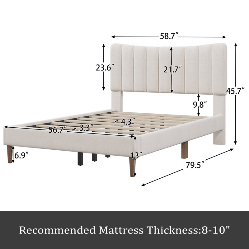 Upholstered Platform Bed Frame With Vertical Channel Tufted Headboard, No Box Spring Needed, Full, Cream